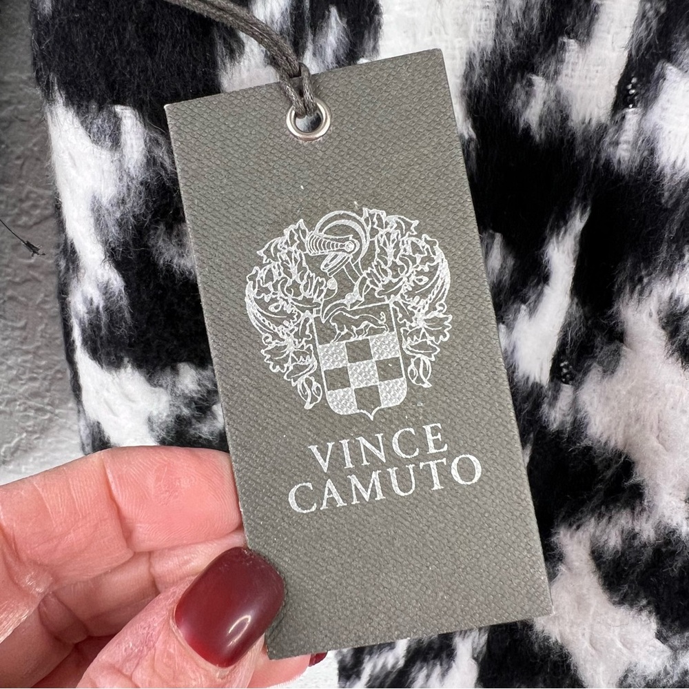 Vince Camuto Black/White Houndstooth Faux Leather Trim Button Down Shacket XL - Picture 8 of 15